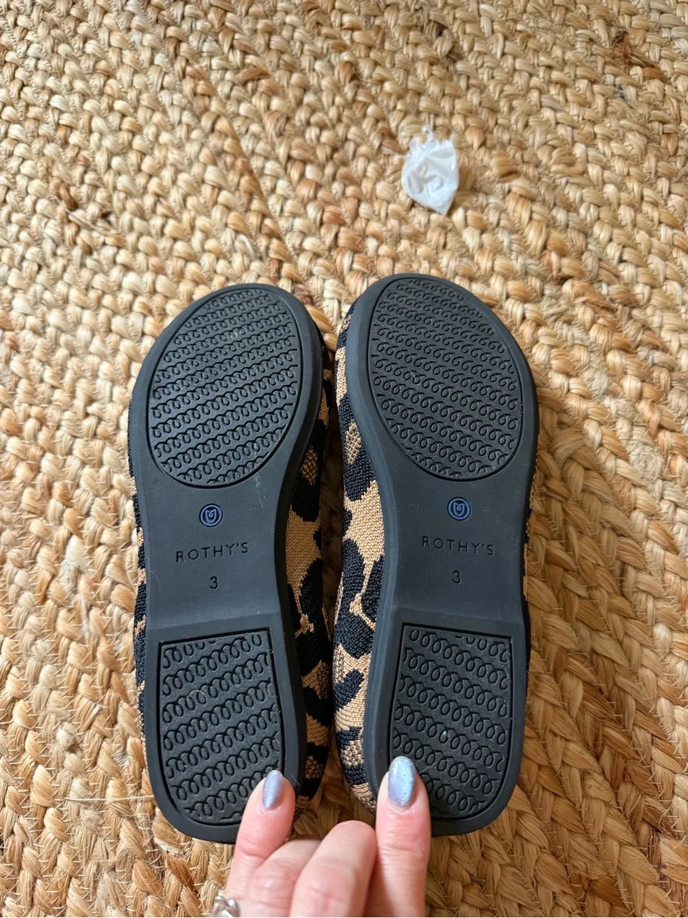 Rothy's Tan and Black Leopard Mary Jane Flats